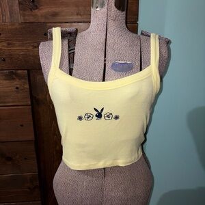 PLAYBOY Yellow Crop Top with Floral Design